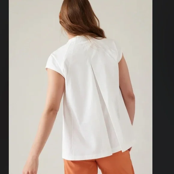 Athleta Cream Button-Down Cap Sleeve Shirt - Picture 4 of 7